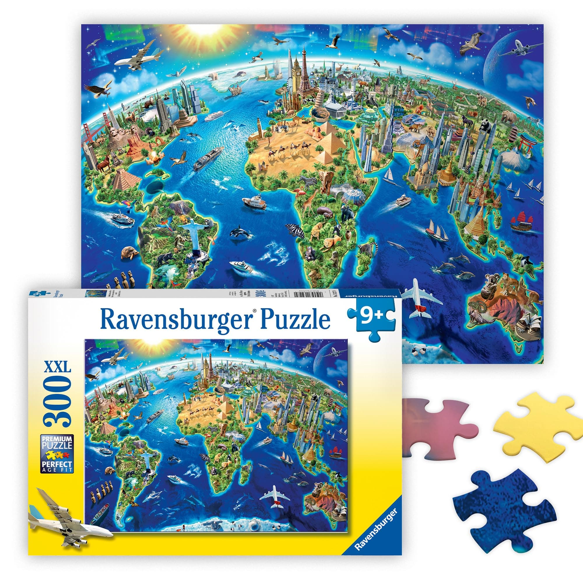 Ravensburger - World Landmarks Map - 300 Piece Jigsaw Puzzle - Stunning Imagery of Amazing Landmarks of The World - Vibrant Colors - Premium Quality - Ideal Gift - Screen-Free Fun - Children Ages 9+