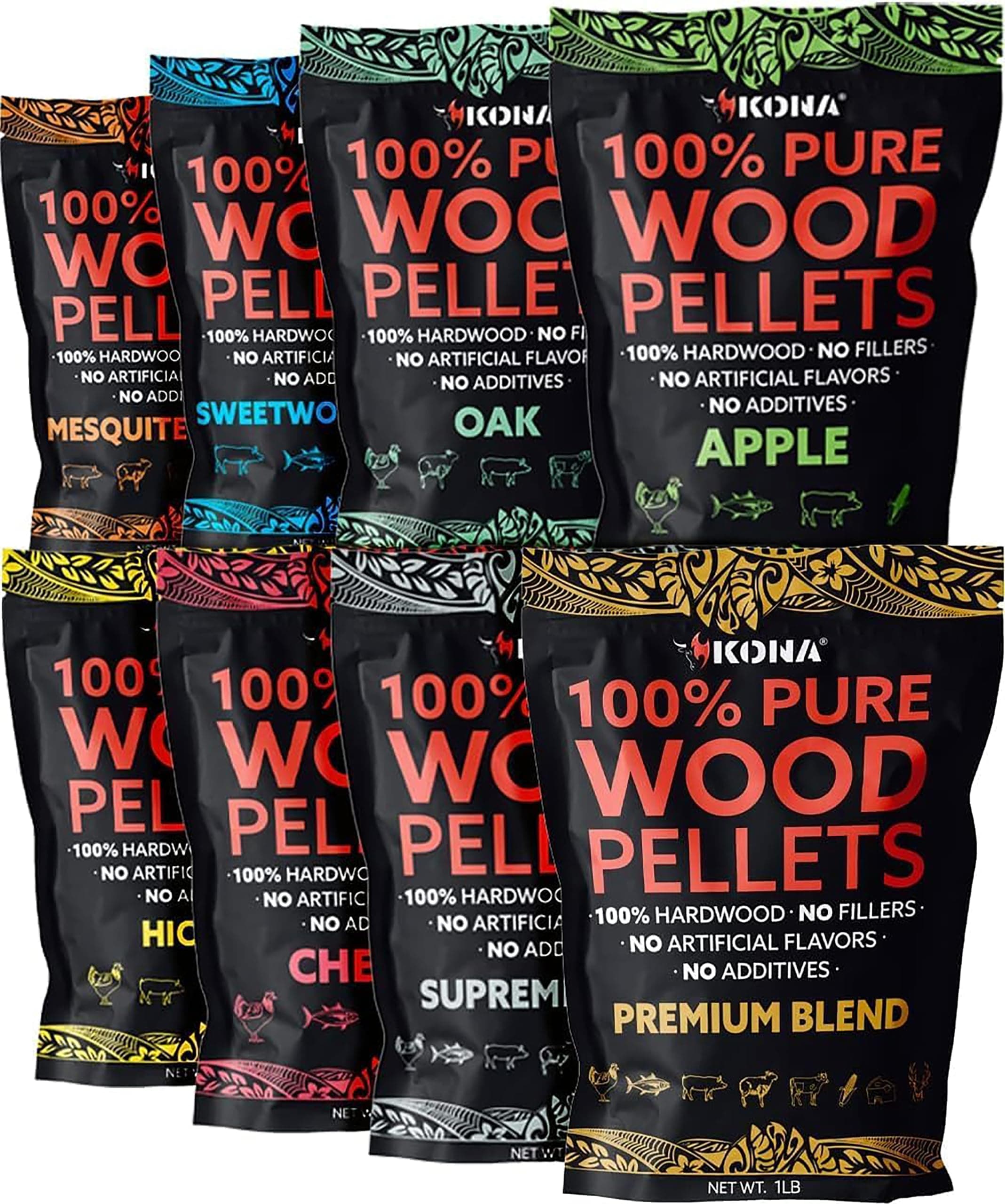 Wood Pellets All Variety Pack, Intended for Ninja Woodfire Outdoor Grill, Wood Fire Oven & Smoker, 8, 1lb Resealable Bags