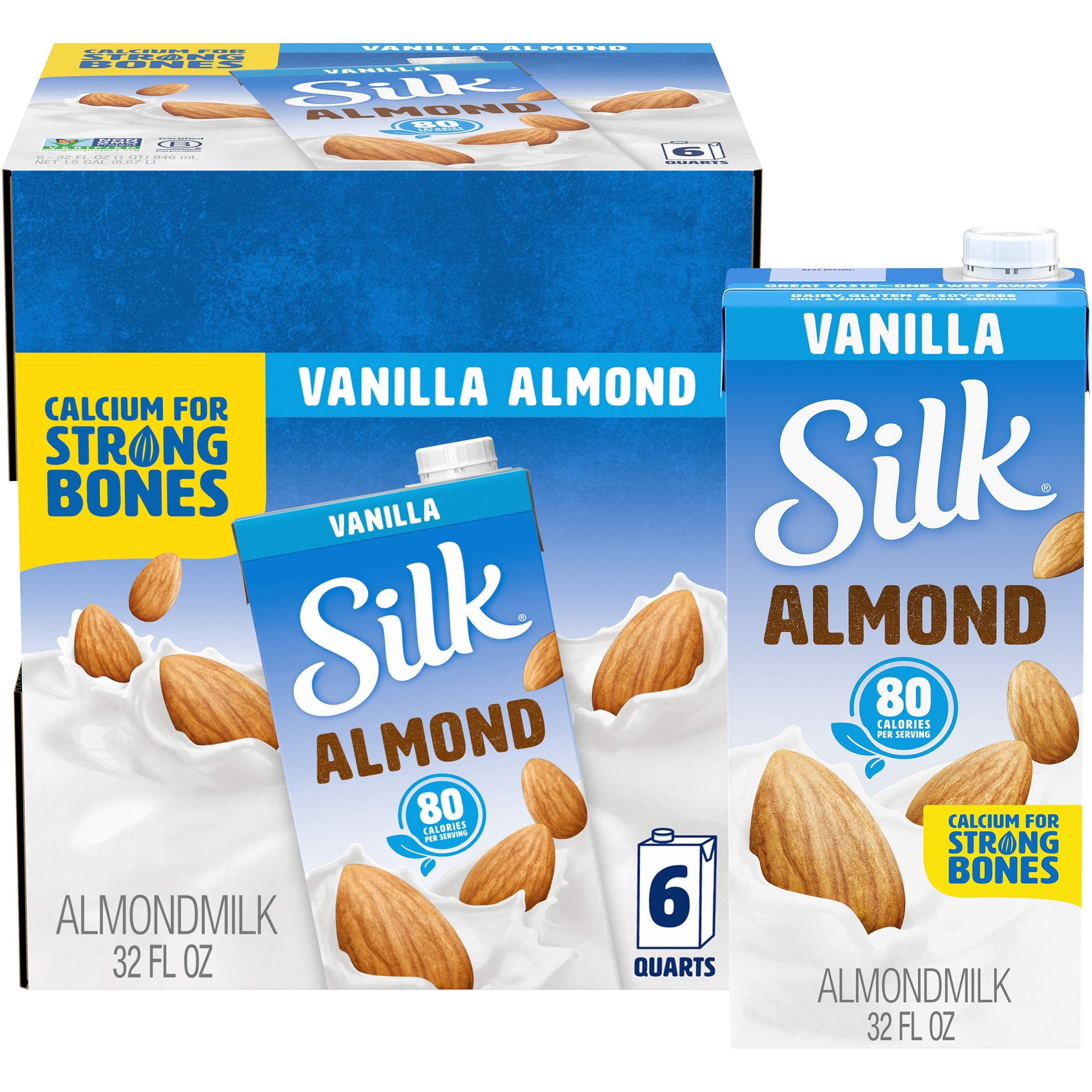 Shelf-Stable Almond Milk, Vanilla, Dairy-Free, Vegan, Non-GMO Project Verified, 1 Quart (Pack of 6)