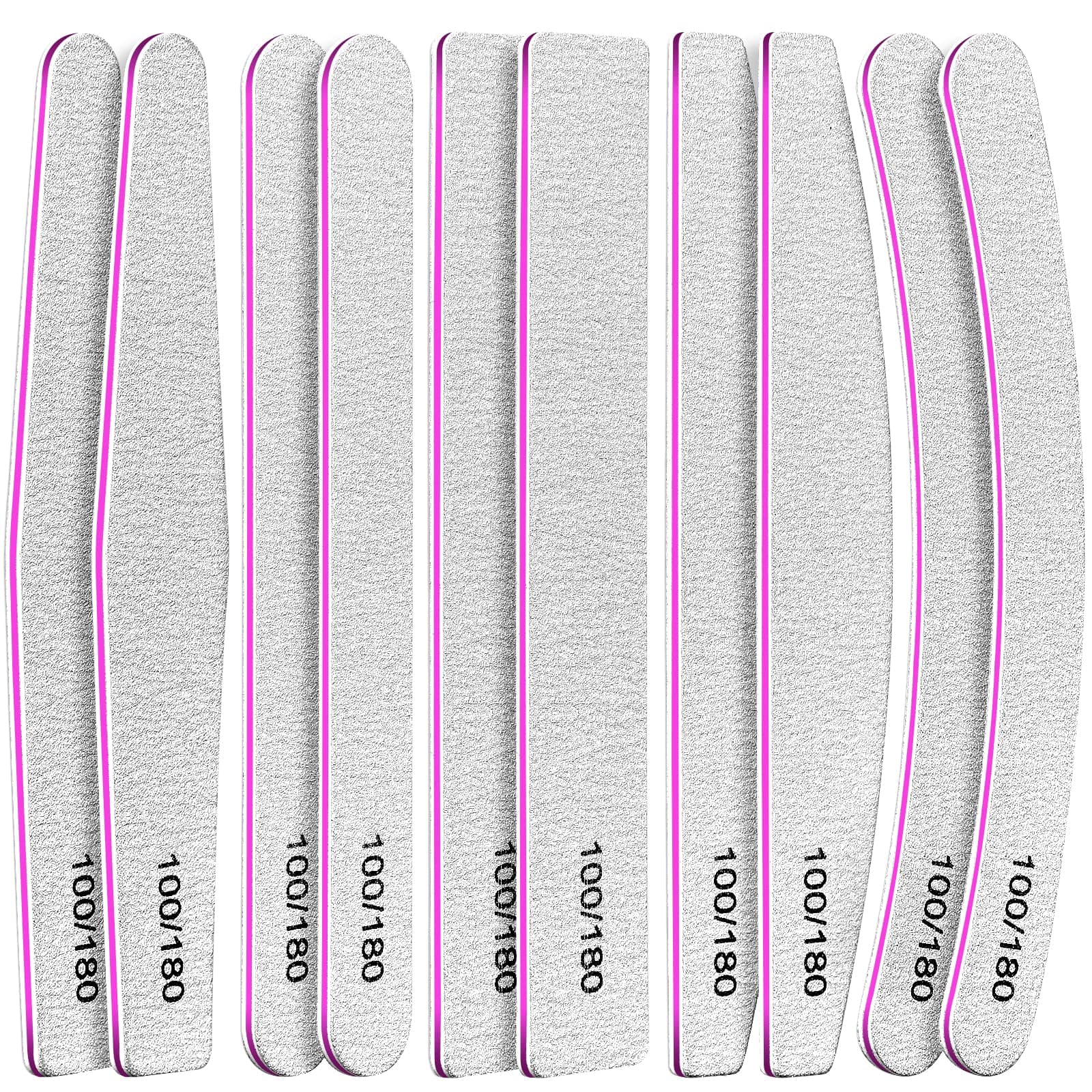 FANDAMEI 10 Pcs Nail File Set, 5 Shapes Nail Files for Acrylic and Gel Nails, 100/180 Grit Emery Boards for Nails, Nail File and Buffer Set