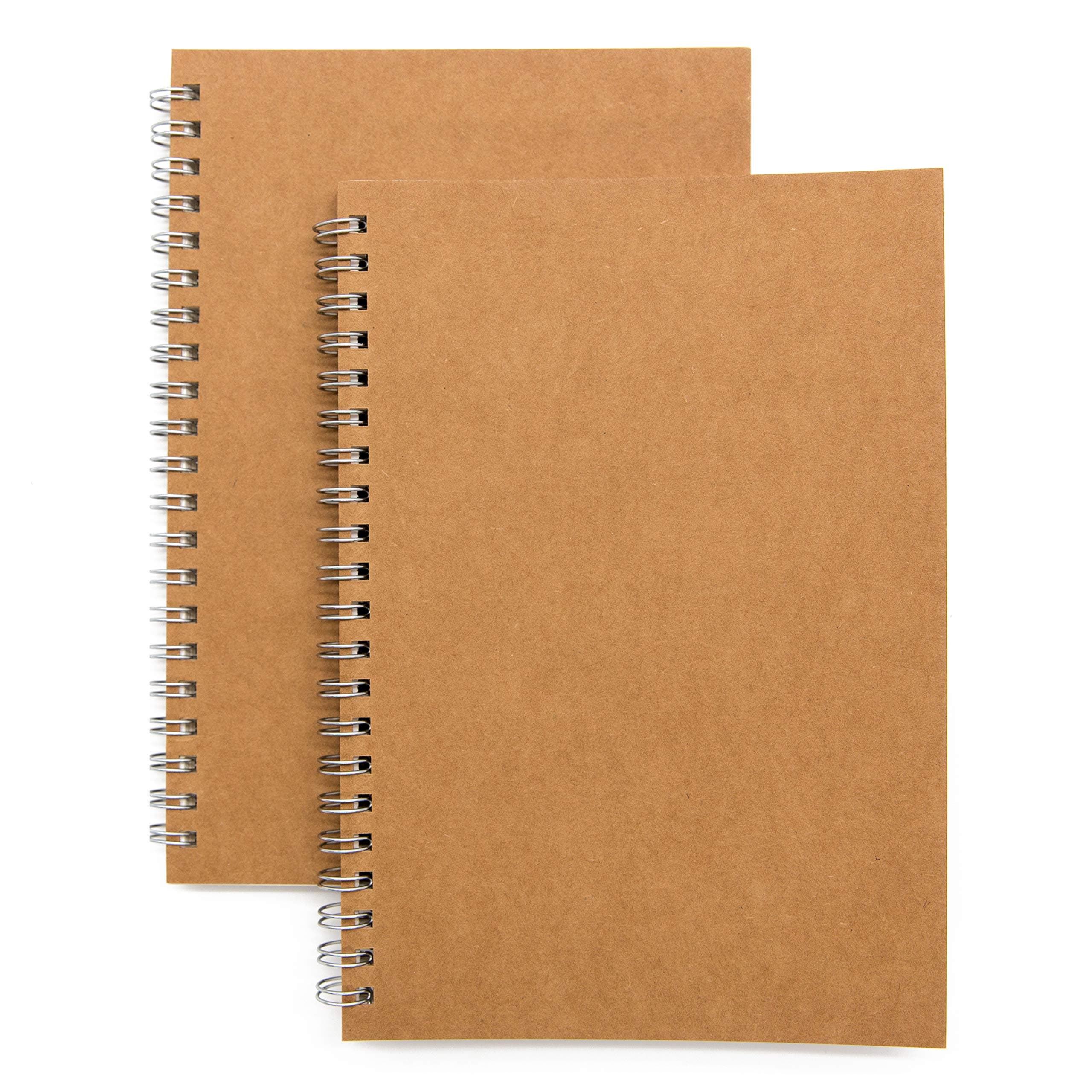 DSTELIN Soft Cover Spiral Notebook Journal 2-Pack, Blank Sketch Book Pad, Wirebound Memo Notepads Diary Notebook Planner with Unlined Paper, 100 Pages/ 50 Sheets, 7.5 inch x 5.1 inch (Brown)
