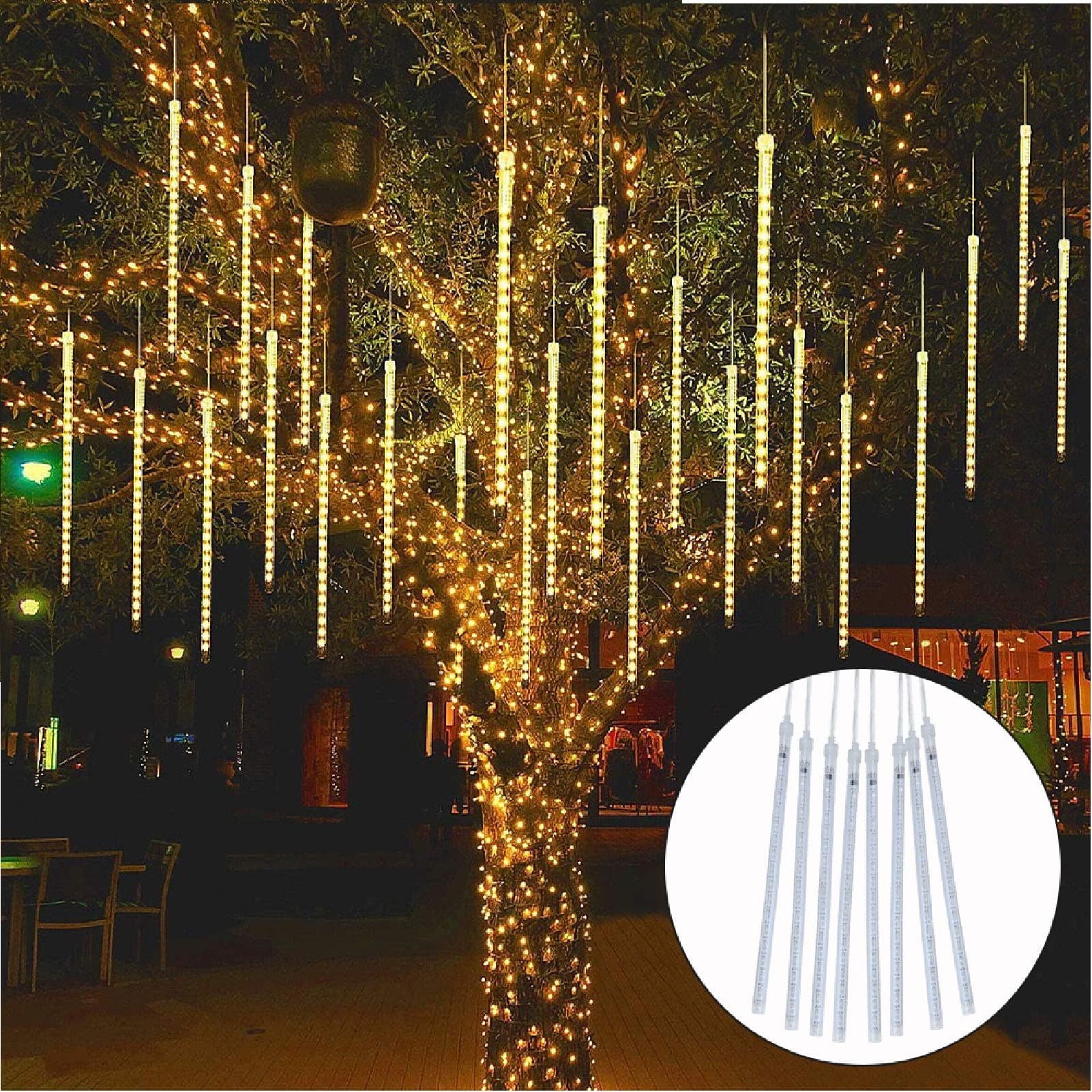 TOPIST Falling Rain Decoration Lights, Waterproof LED Meteor Shower Lights, 30cm 8 Tube 144 LED Icicle Snow Fall String Cascading Fairy Lights for Party, Holiday, Xmas Tree, Garden (Warm White-2)