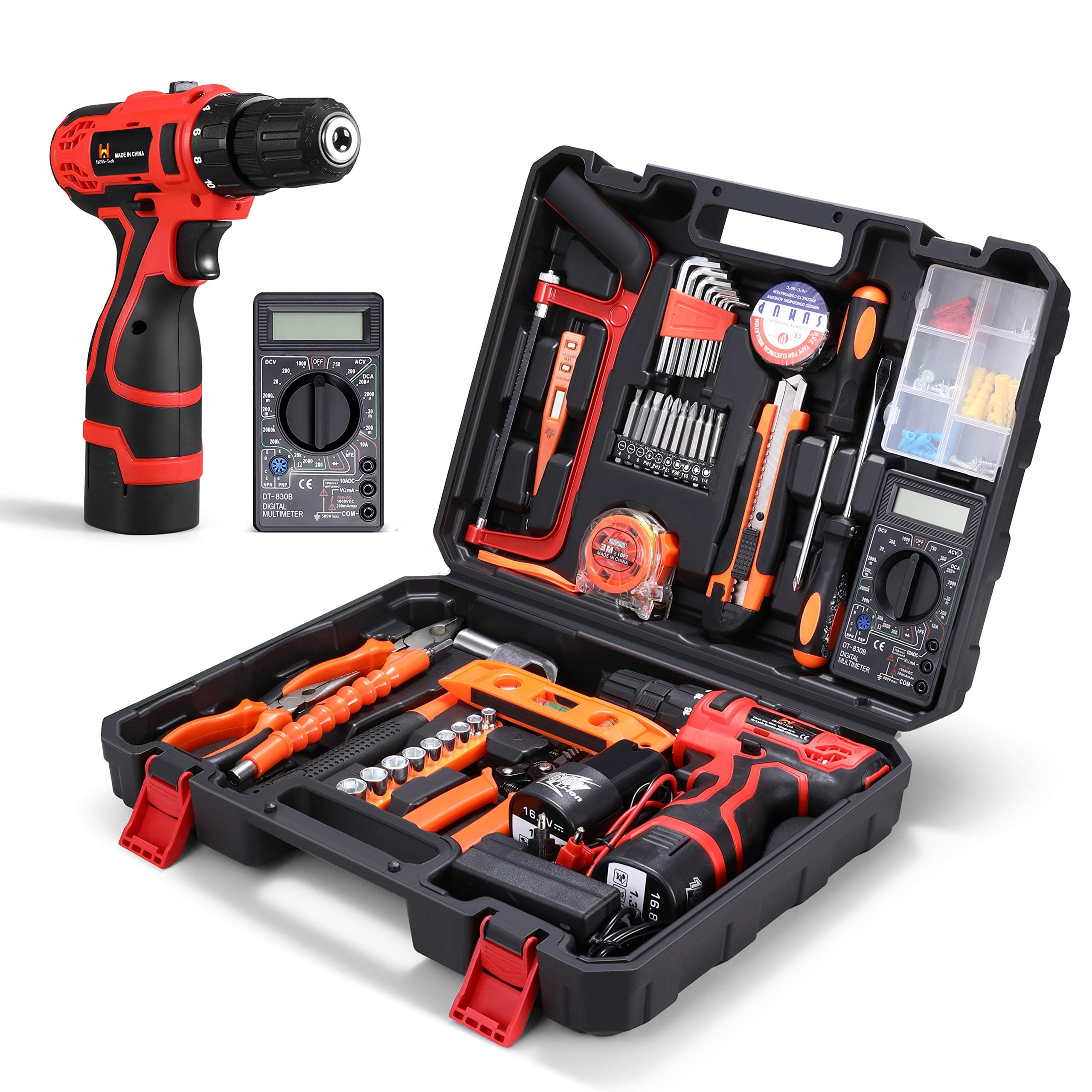 HOH-Tech Cordless Drill Driver Tool Kit, Power Tools Combo Kit 92Pcs Household Power Tools Drill Set with 16.8V Home Cordless Repair Kit Tool Set (Multimeter included)