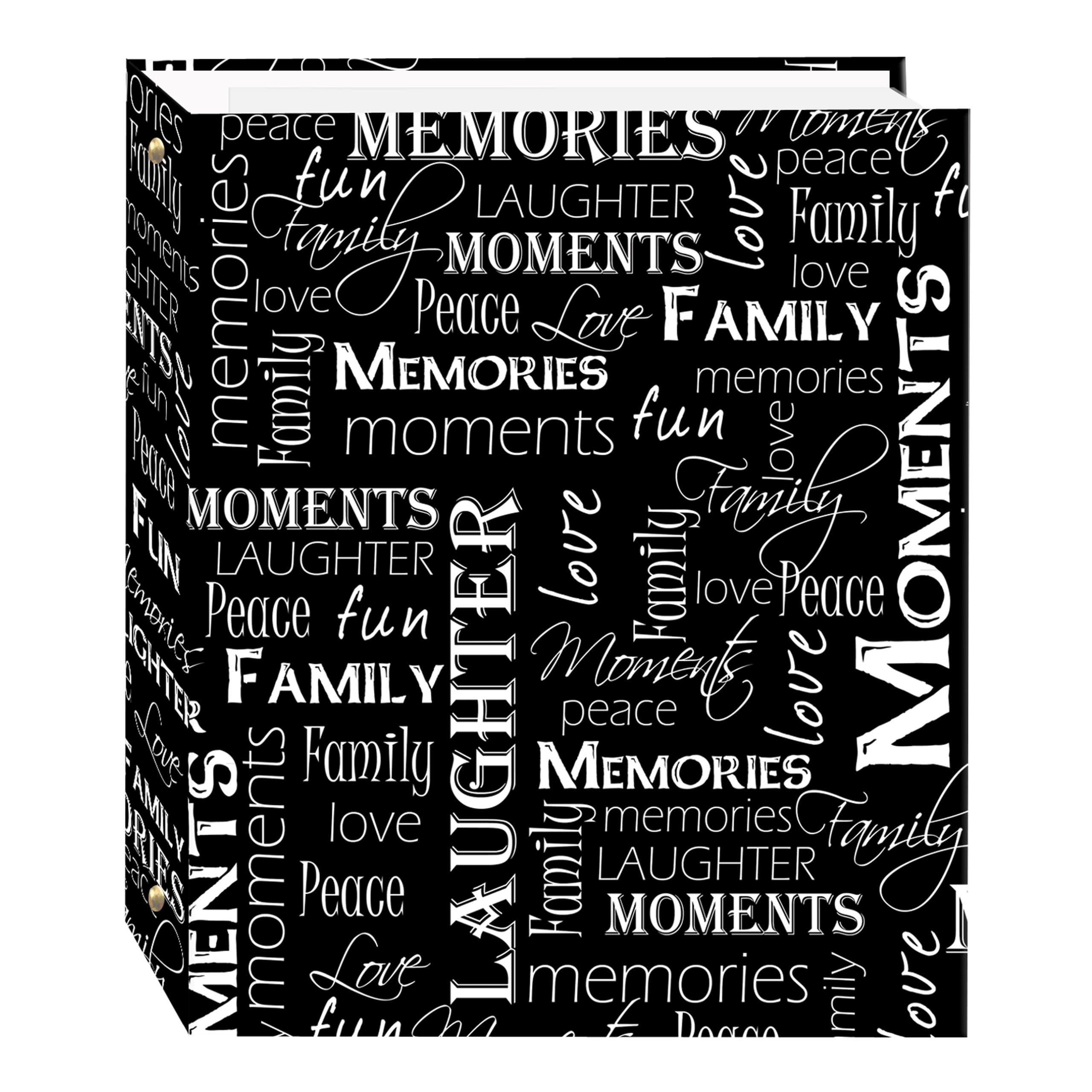 Pioneer Photo Albums Magnetic Self-Stick 3-Ring 100 Pages (50 Sheets) 8.25"X10", Black & White Words Design