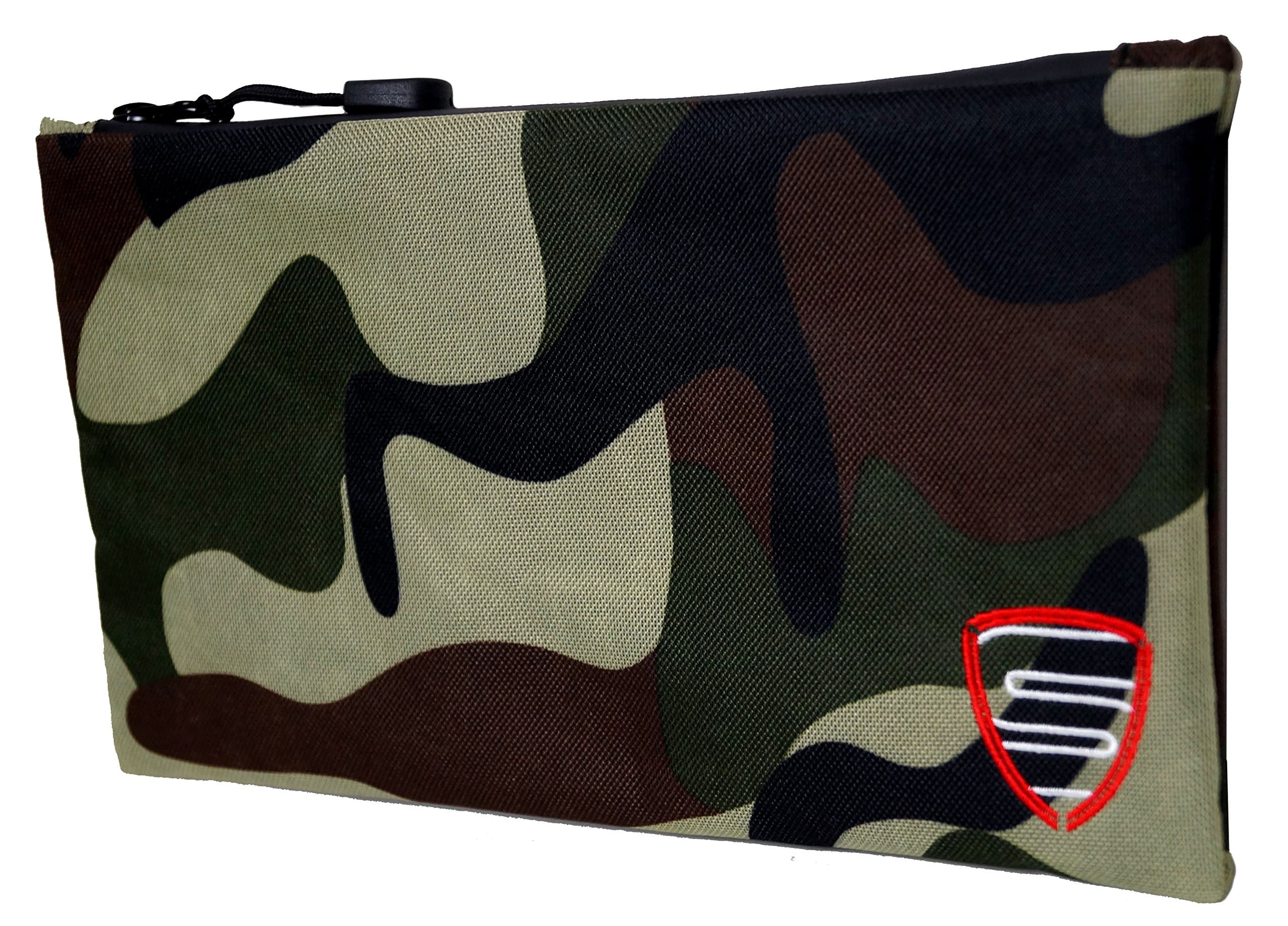 Smell Proof Bag with Zipper and Hook-and-Loop Closure (10.5" x 6") - Store Grinders, Vaporizers, Accessories - Carbon Odor Absorbing Lining - CAMO