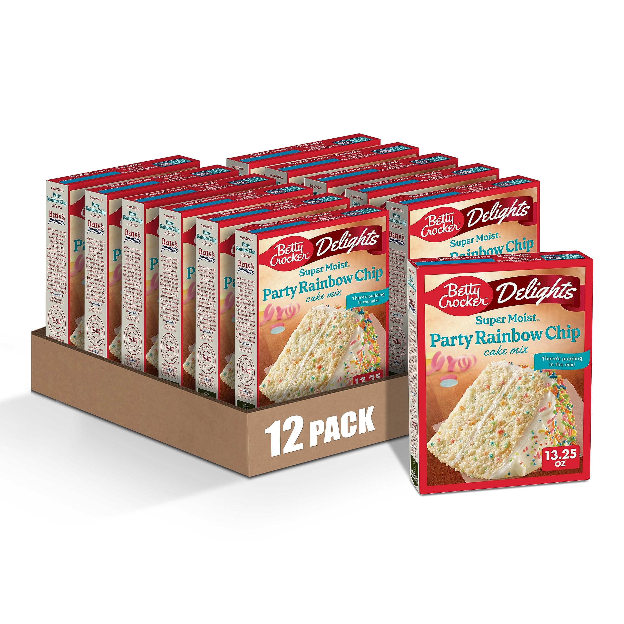 Betty Crocker Delights Super Moist Party Rainbow Chip Cake Mix, 13.25 oz. (Pack of 12)