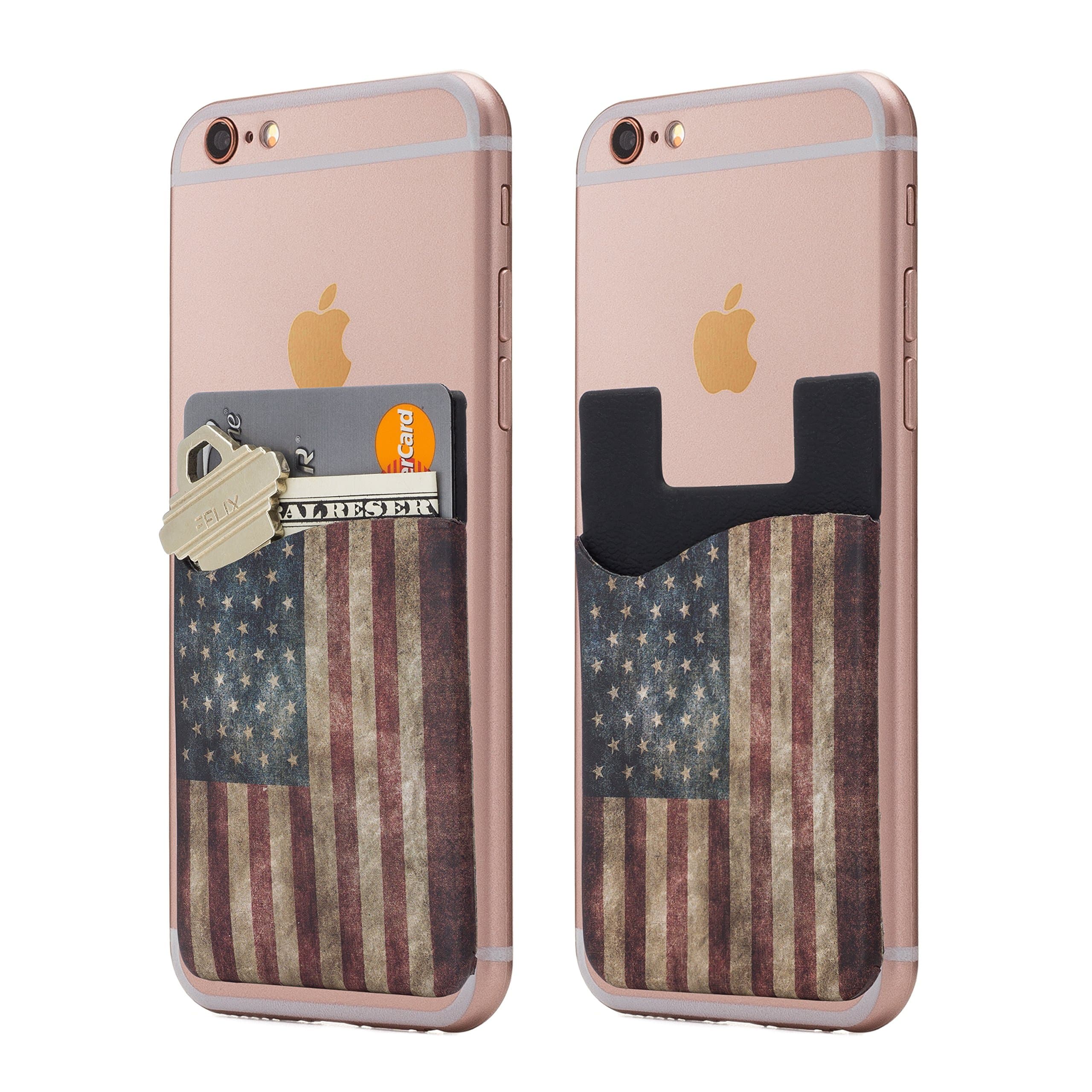 (Two Cell Phone Stick on Wallet Card Holder Phone Pocket for iPhone, Android and All Smartphones. (American Flag)