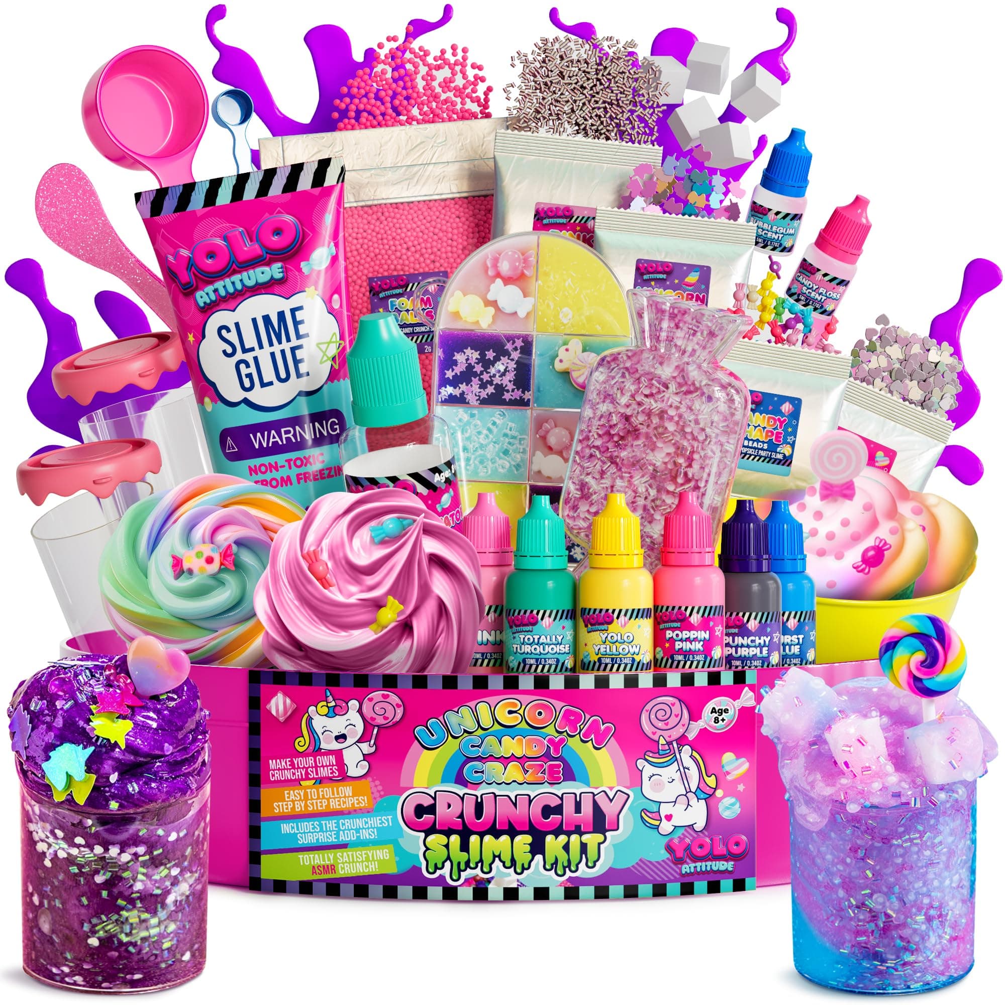 YOLO Unicorn Candy Craze Slime Kit – DIY Unicorn Slime Set for Girls with 40+ Add-Ins, Glitter & Cloud Slime Supplies, Easter and Birthday Gift for Kids 8–12