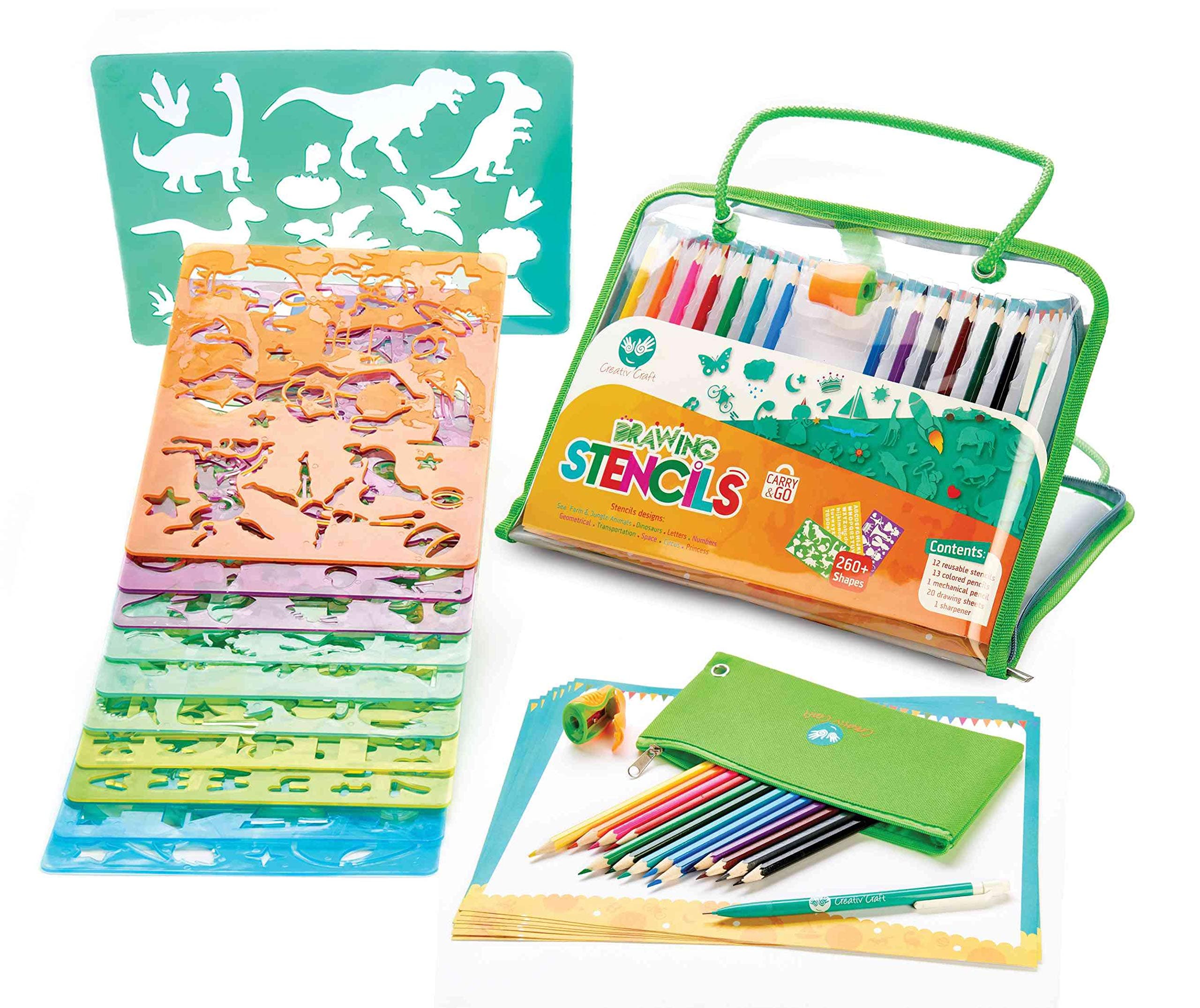 Drawing Stencils for Kids Ages 4-8 And 9+, Unique Dinosaur Stencil Board & 260+ Fun Shapes - All-in-one Reusable Art Set For Kids Travel Activities - Ideal Gift For Girls & Boys to Boost Creativity
