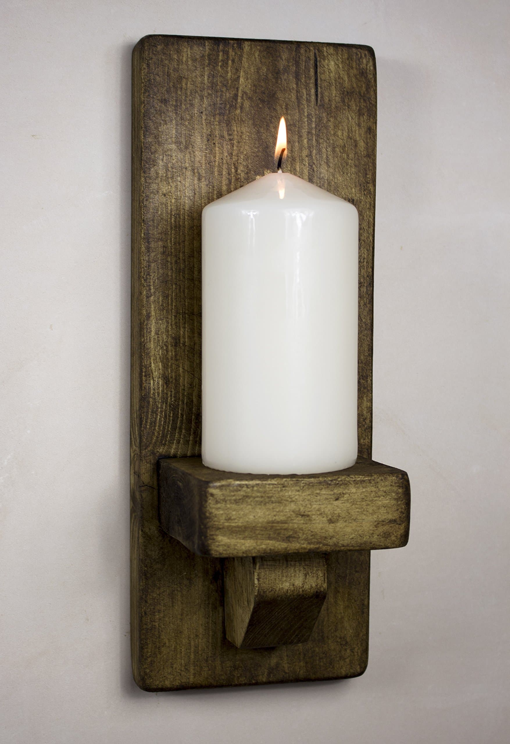 RUSTIC WOODEN WALL SCONCE CANDLE HOLDER (Dark Oak)