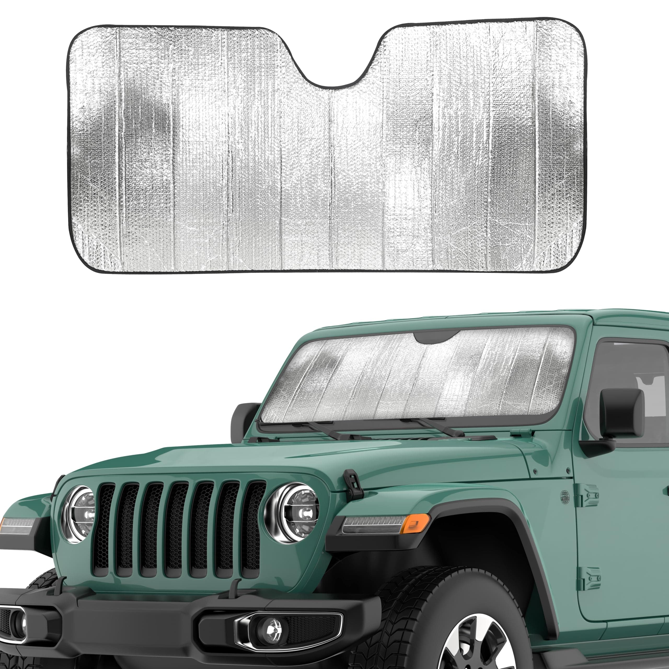 EcoNour Accordion Windshield Sun Shade for Jeep Wrangler | Car Shade Front Windshield Designed for Jeep Wrangler| Dashboard Sun Visor for UV and Heat | XS 53 x 17 inches