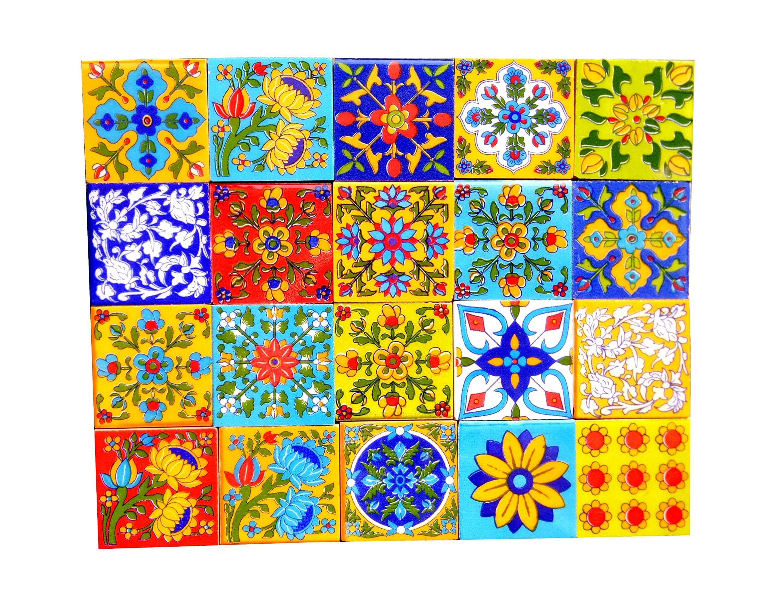Shiv Kripa Blue Pottery Decorative Ceramic Mosaic Tiles (2x2-inches, Multicolour) - Pack of 20