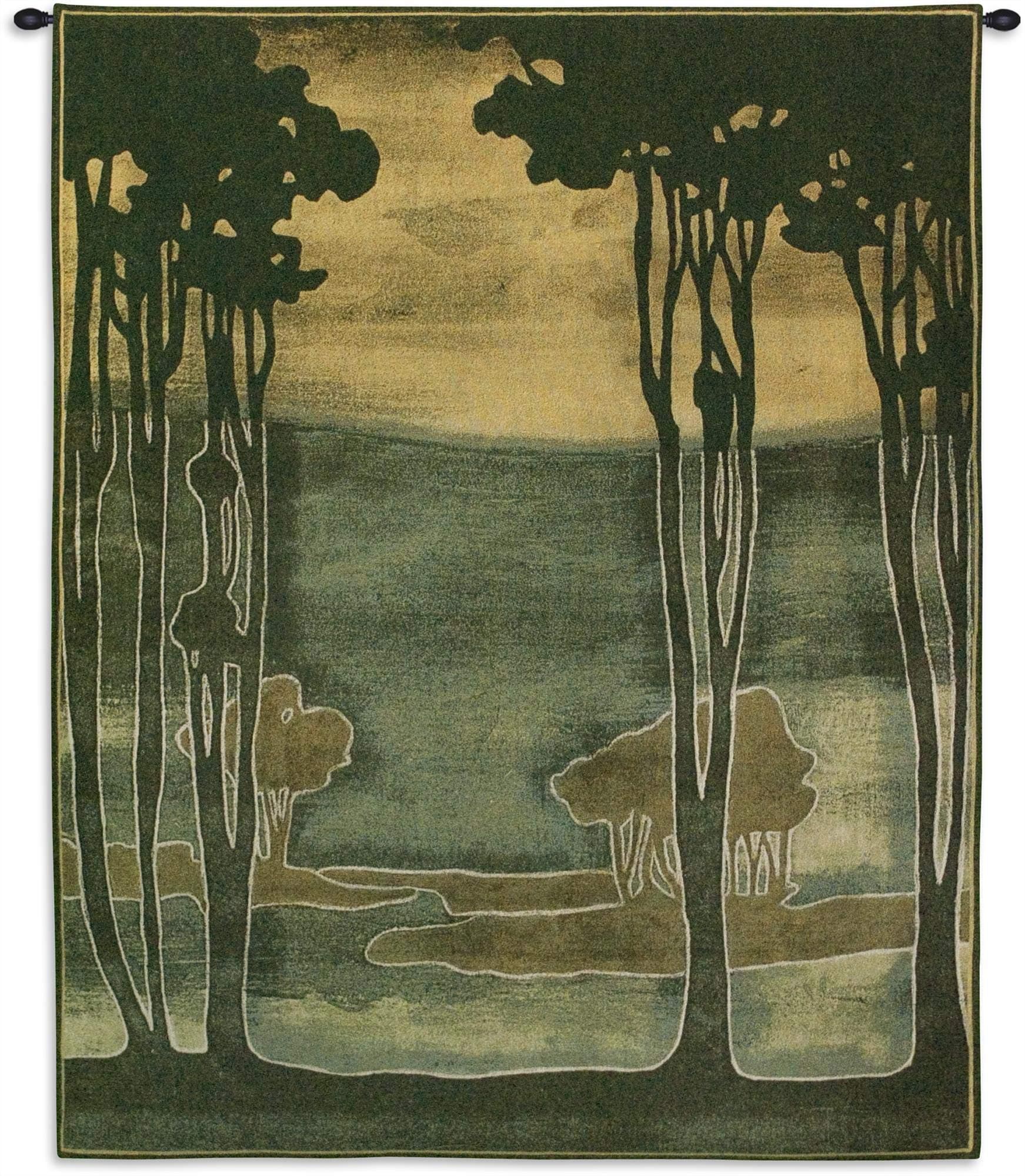 Nouveau Trees I by Jennifer Goldberger | Woven Tapestry Wall Art Hanging | Earthy Silhouetted Landscape | 100% Cotton USA Size 53x43