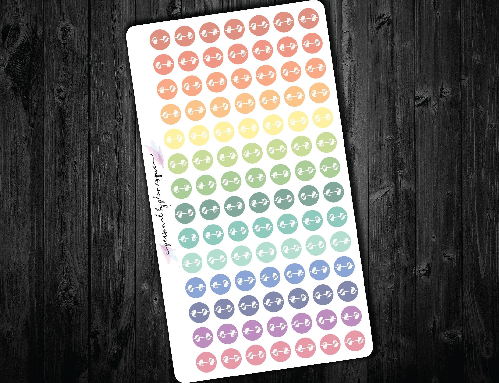 Dumbell Planner Sticker Exercise Workout Rainbow Circle Icon Die Cut Removable and Repositionable Vinyl Stickers For Personal Planners Filofax Kikki K and More