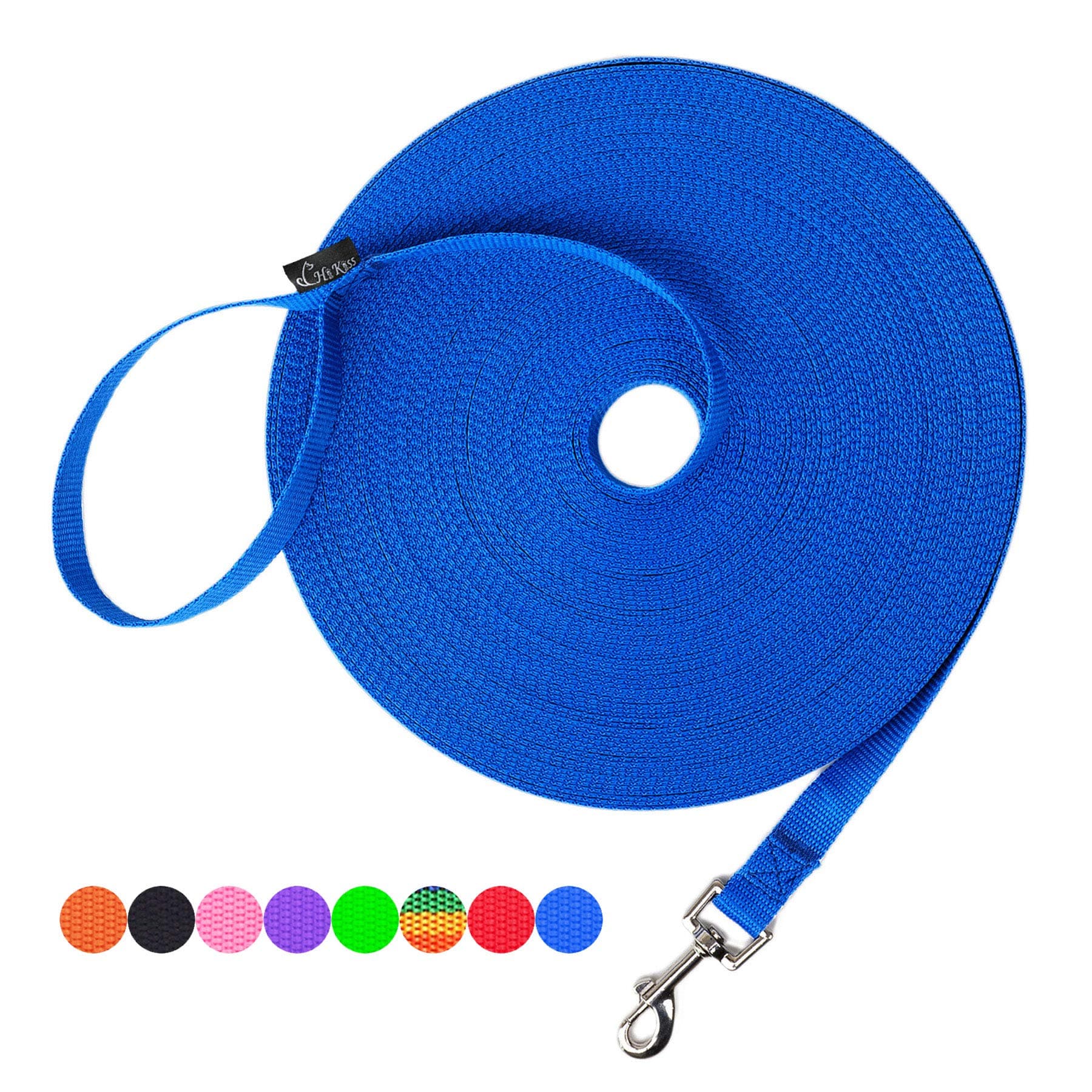 Hi KissHi Kiss Dog/Puppy Obedience Recall Training Agility Lead - 15ft 20ft 30ft 50ft 100ft Training Leash - Great for Training, Play, Camping, or Backyard Blue 50 Feet