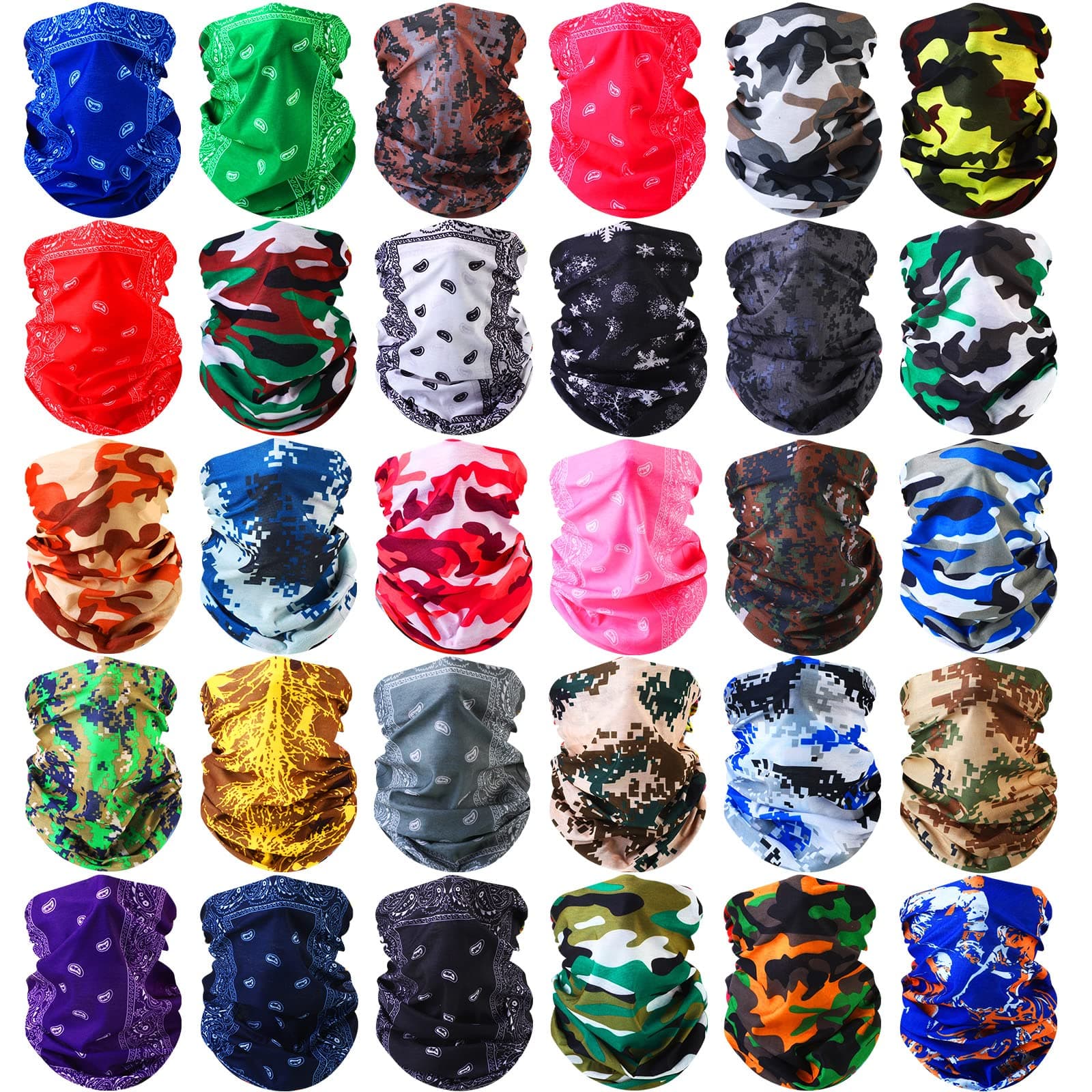 Tarpop 30 Pcs Neck Gaiters Scarf Elastic Wrap Headband Sweat Absorbing Bandana for Women Men Sports Yoga Running