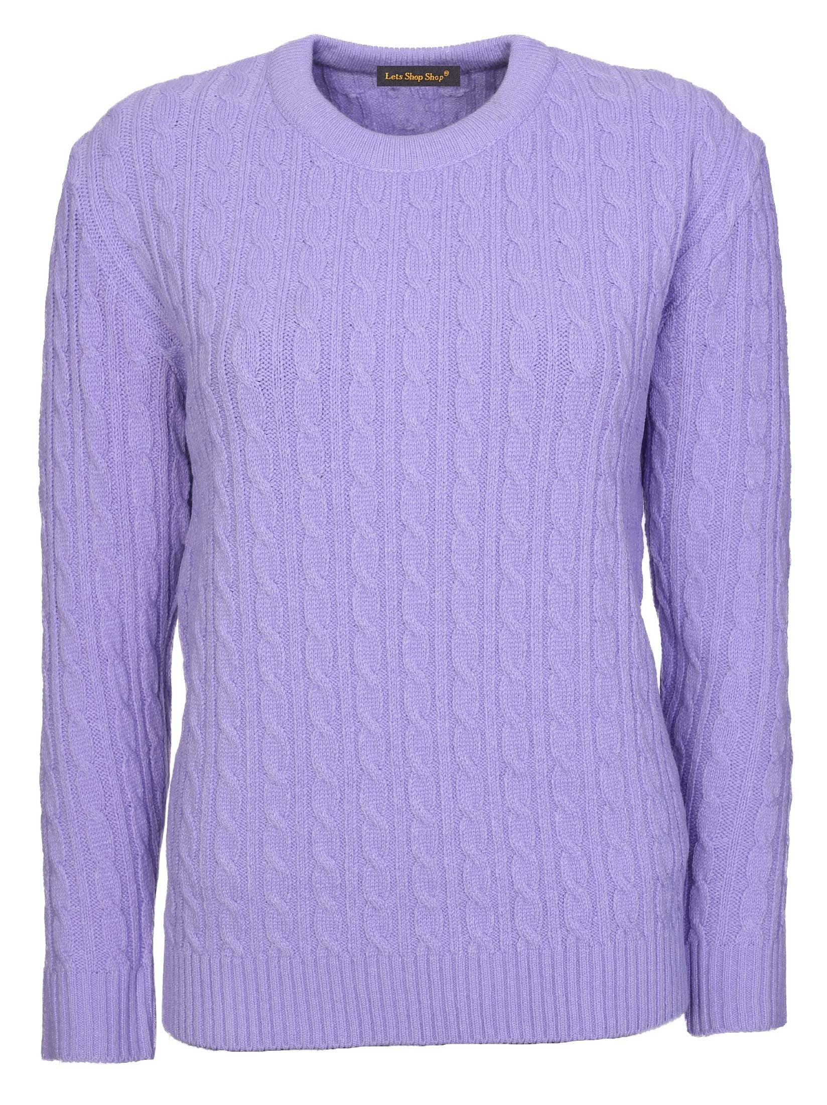 Lets Shop ShopNew Womens Ladies All Over Chunky Cable Knit Long Sleeve Jumper Round Crew Neck Top Knitted Pullover Sweater Plus Size 10 12 14 16 18 20