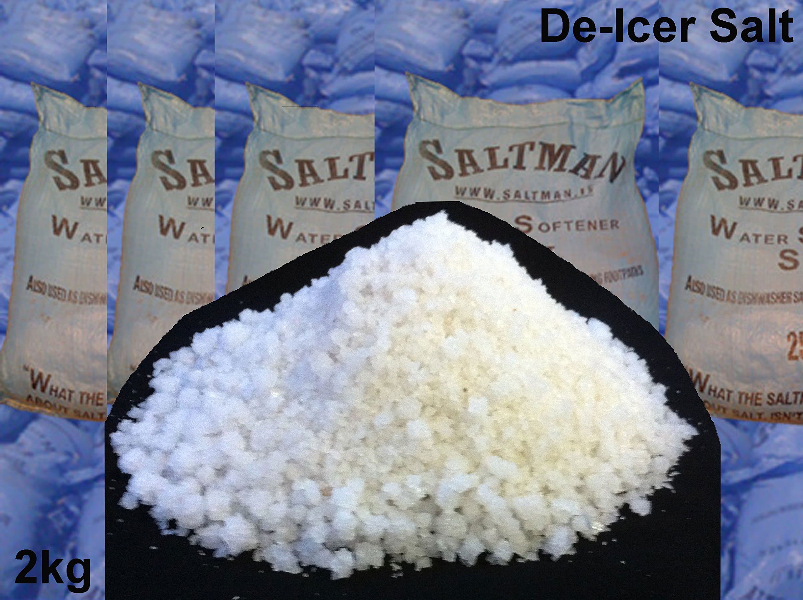 2kg Bag of Saltman De-Icing White Crystal Non-Residue Salt for De-Icer Melts Snow and Ice