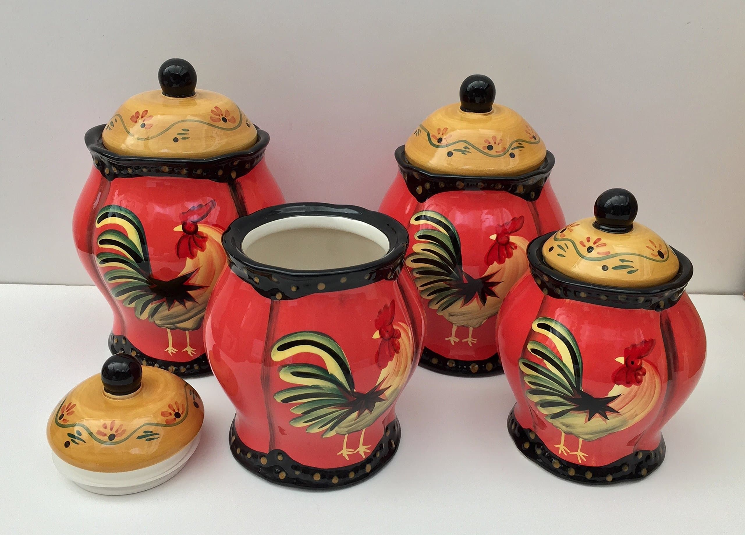 ACK Tuscany Modern Rooster, Hand Painted Canisters, Set of 4, 85001
