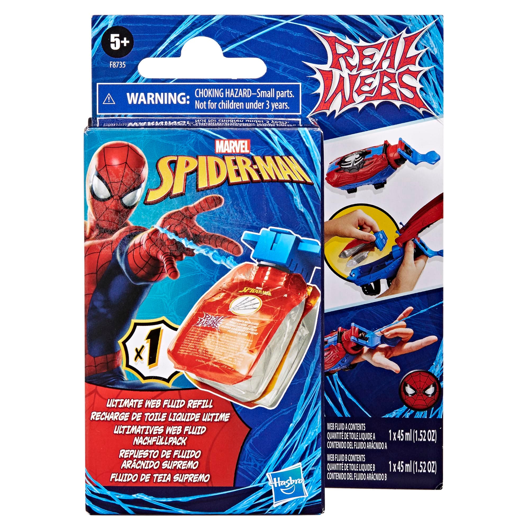 SPIDER-MAN Marvel Real Webs Fluid Refill For Ultimate Web Blaster Toy, Non-Toxic Web Gel Pouch For Costume Play And Roleplay Fun, Compatible With Blaster (Sold Separately)