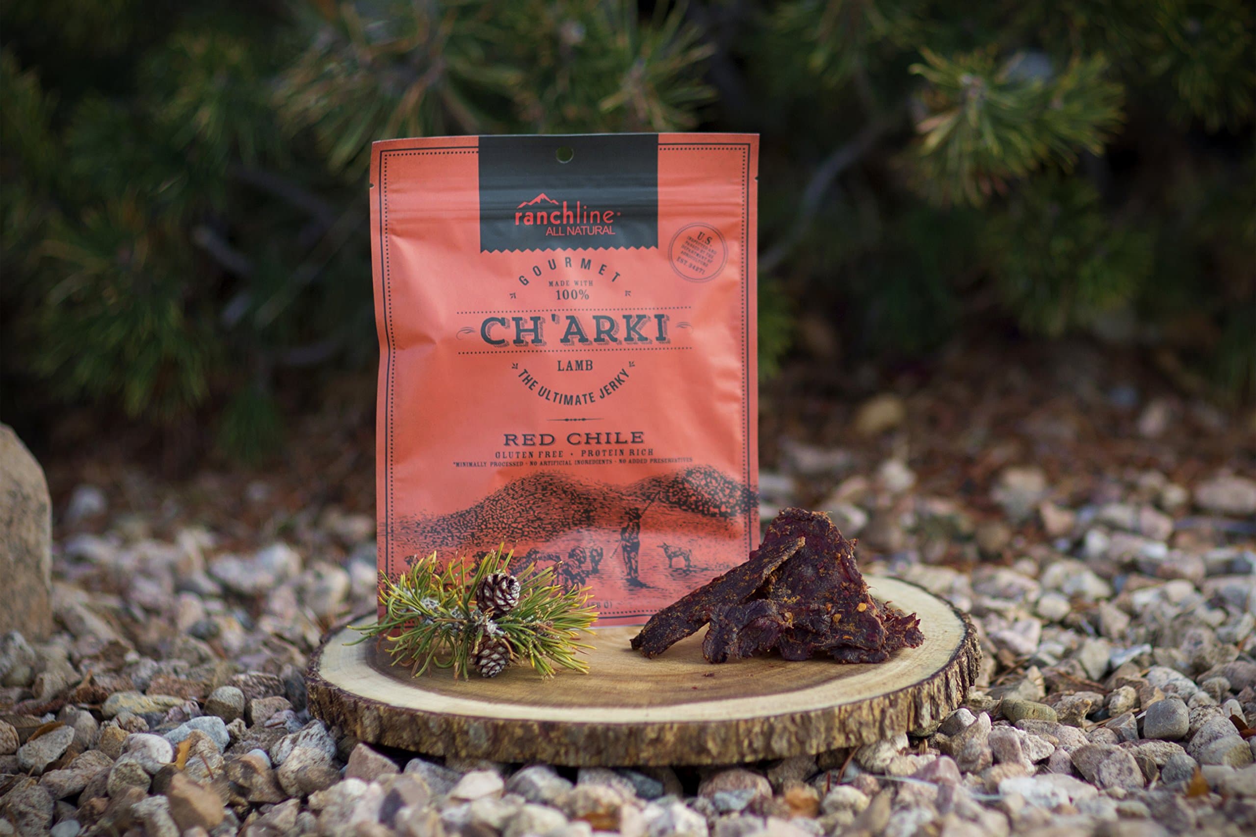 Charki Red Chile, An All Natural, Grass Fed Spicy Jerky. This Lamb Jerky is 100% All Natural, Non-GMO, Nitrate Free, Preservative Free and completely Savory!