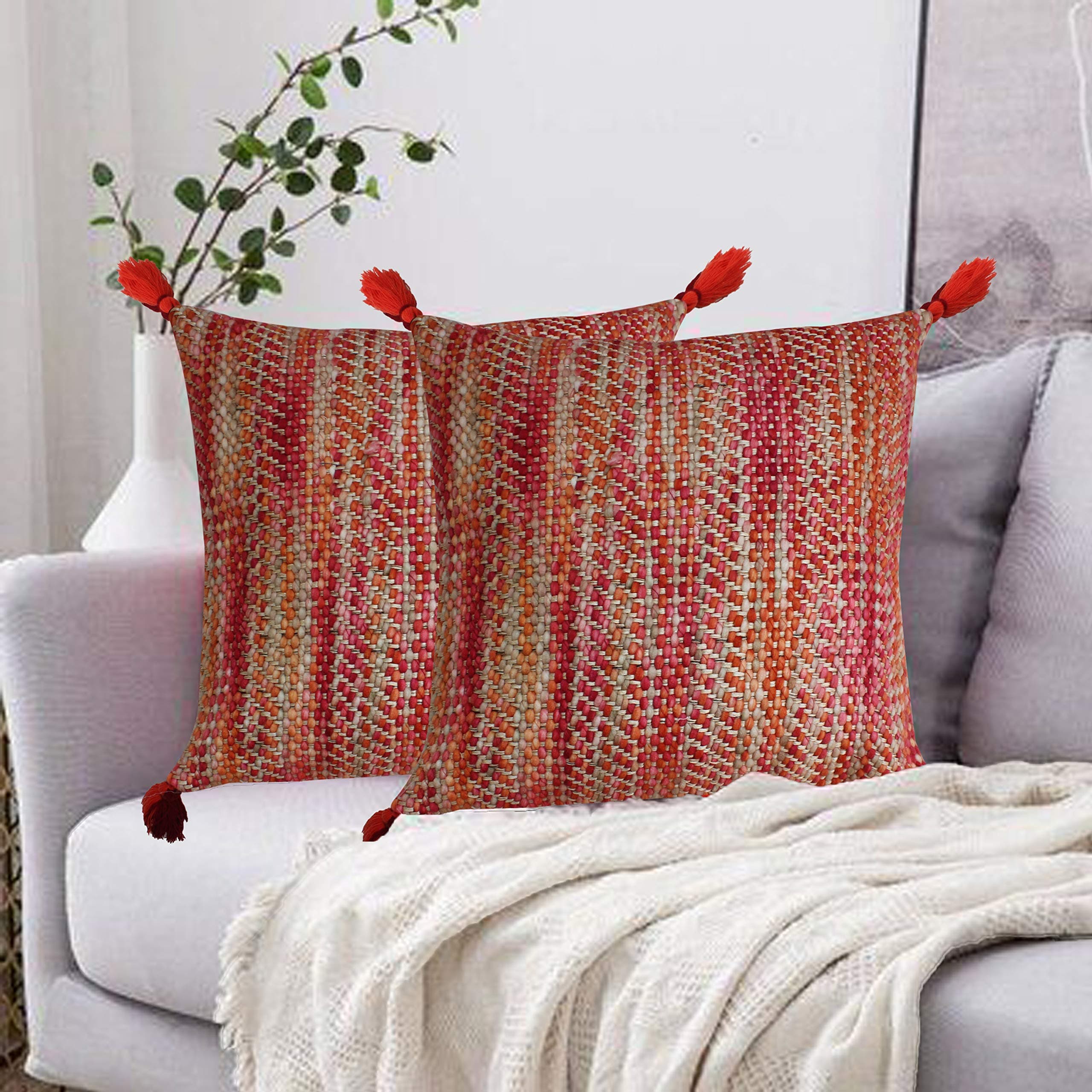 Dekor World 2 Piece Regular Woven Mixed Oerlikon Collection Maroon Cushion Cover (16x16 inches/ 40x40 cm)-for Living Room and Bedroom