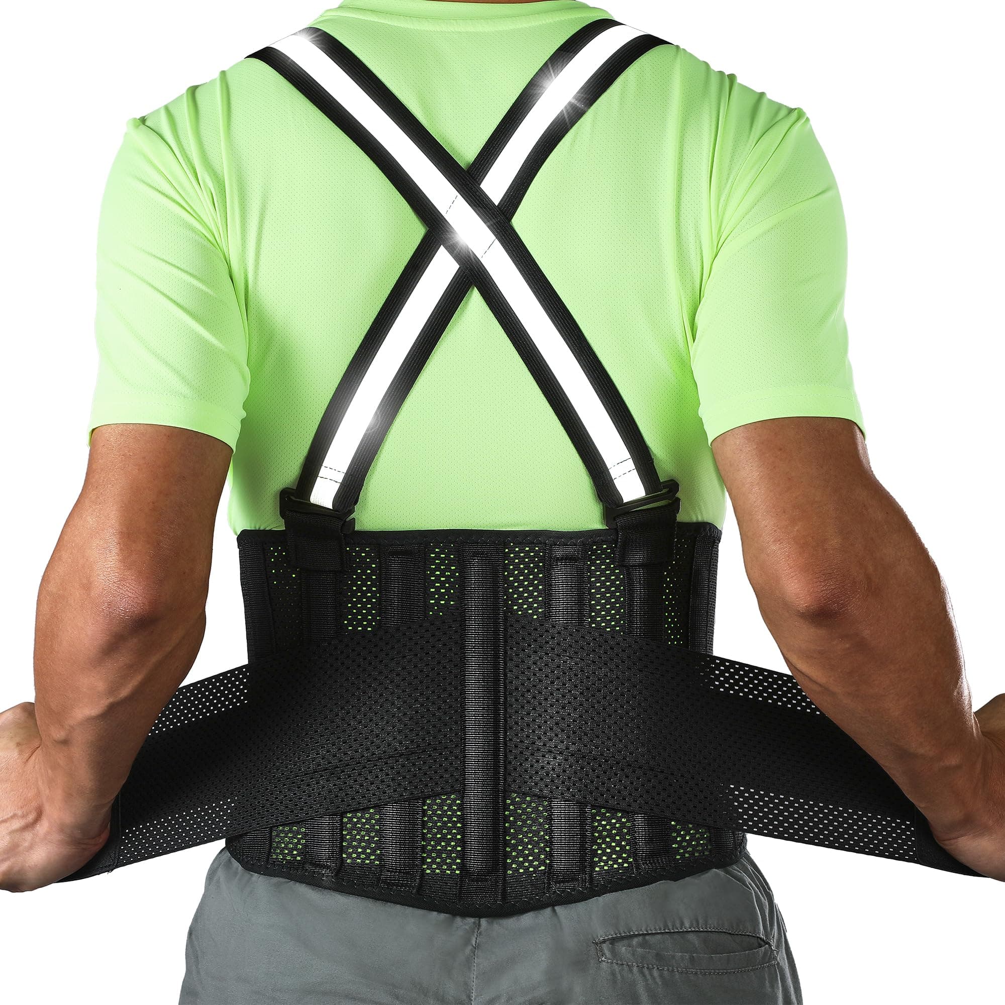 Fitomo Lower Back Support for Men Women with Reflective Belt and 7 Splints, Ultra-thin Mesh Fabric, Adjustable Back Support Belt for Lower Back Pain, Perfect for Heavy Lifting Work Running Motorcycle