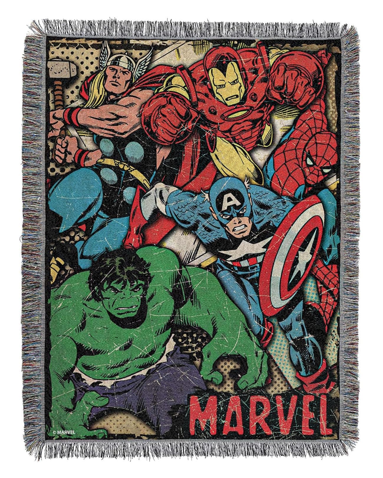 Retro Heroes Metallic Woven Tapestry Throw Blanket
