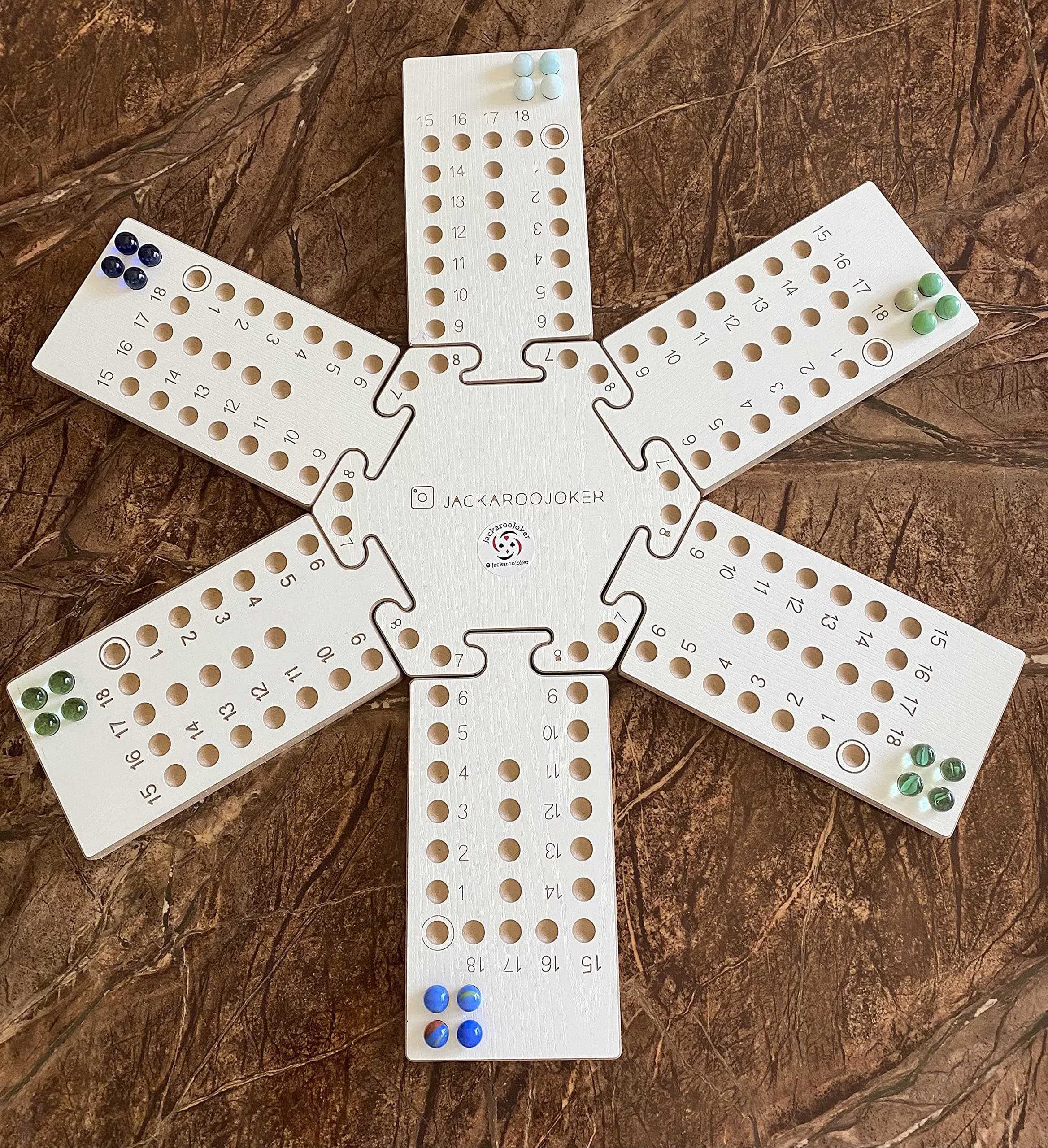 JackarooJoker 10 pcs for 2,3,4 and 6 players for Audlt with Marbles and Jakaro Cards Jakaro board game لعبة جاكرو 2 و 3 و 4 و 6 لاعبين مع التيلات واوراق اللعب (White)