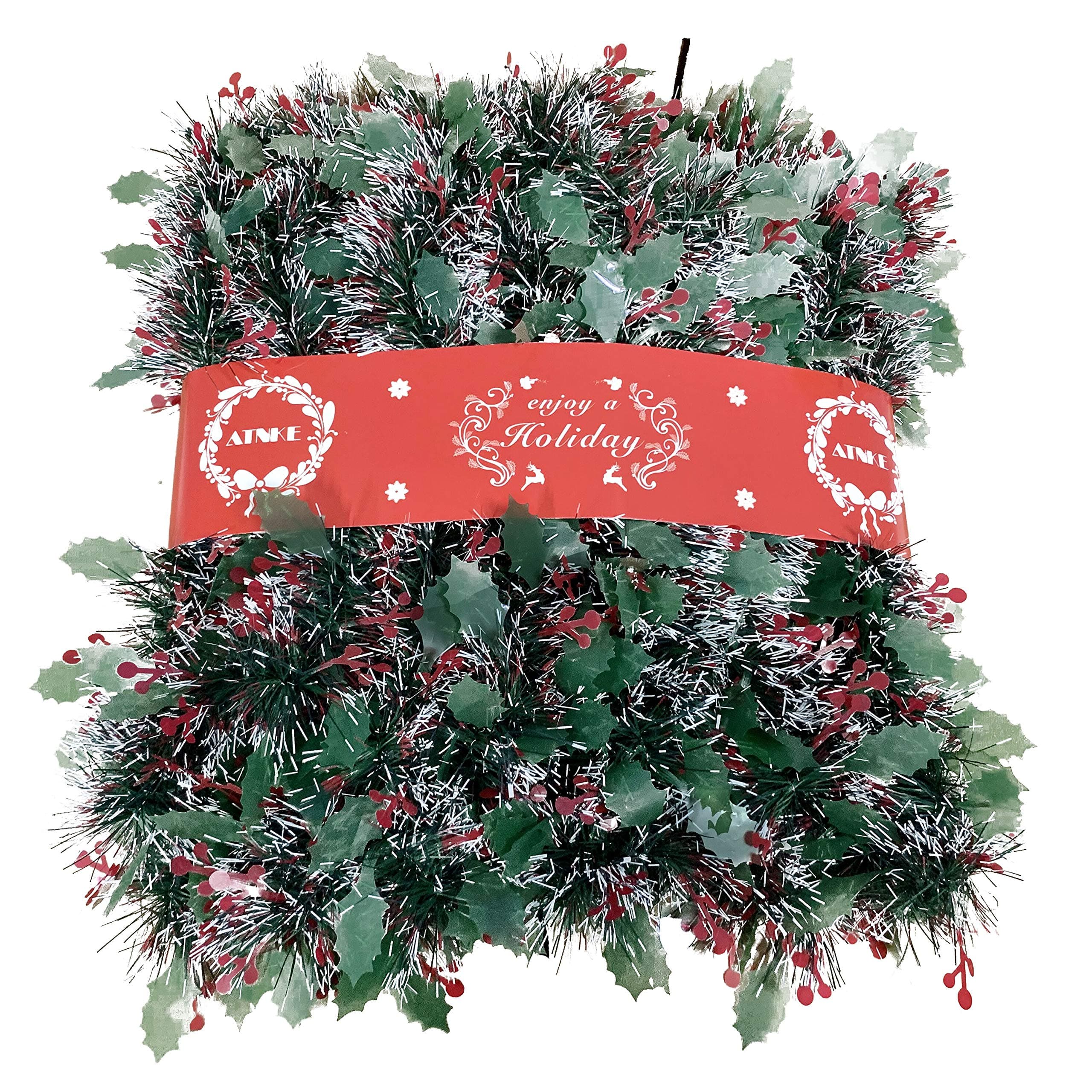 ATNKE 52Feet/16M Christmas Garland Decorations - Non-Lit Soft Green Holiday Decor for Outdoor or Indoor Use - Home Garden Artificial Greenery or Wedding Party,Stairs,fireplaces Decoration/Green2