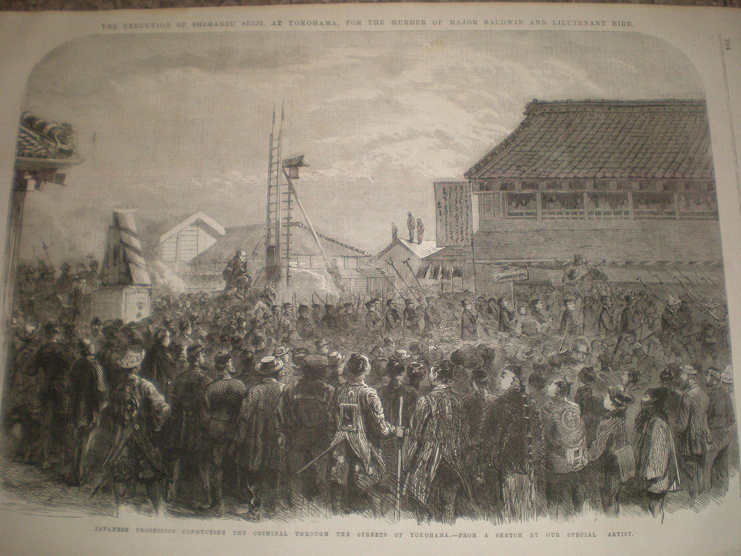 Antique prints 1865 Procession and Execution for murder of British officers of Shimadzu Seiji at Yokohama