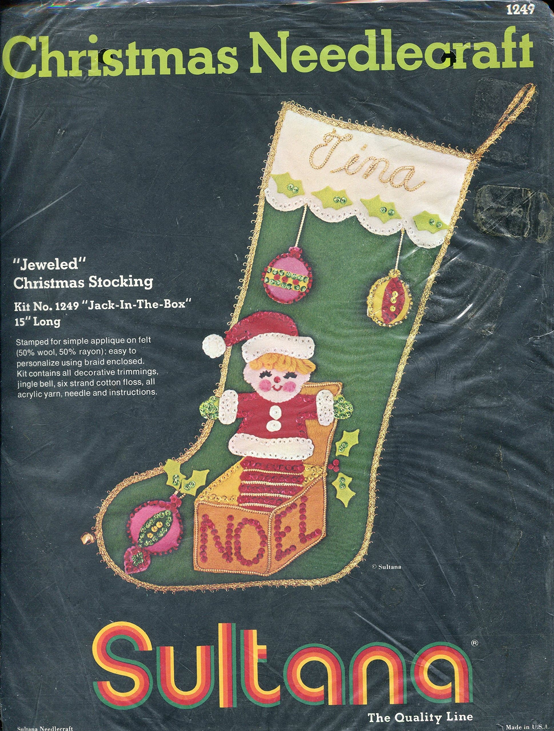 Jack-In-The-Box Jeweled Christmas Stocking Felt Applique Kit